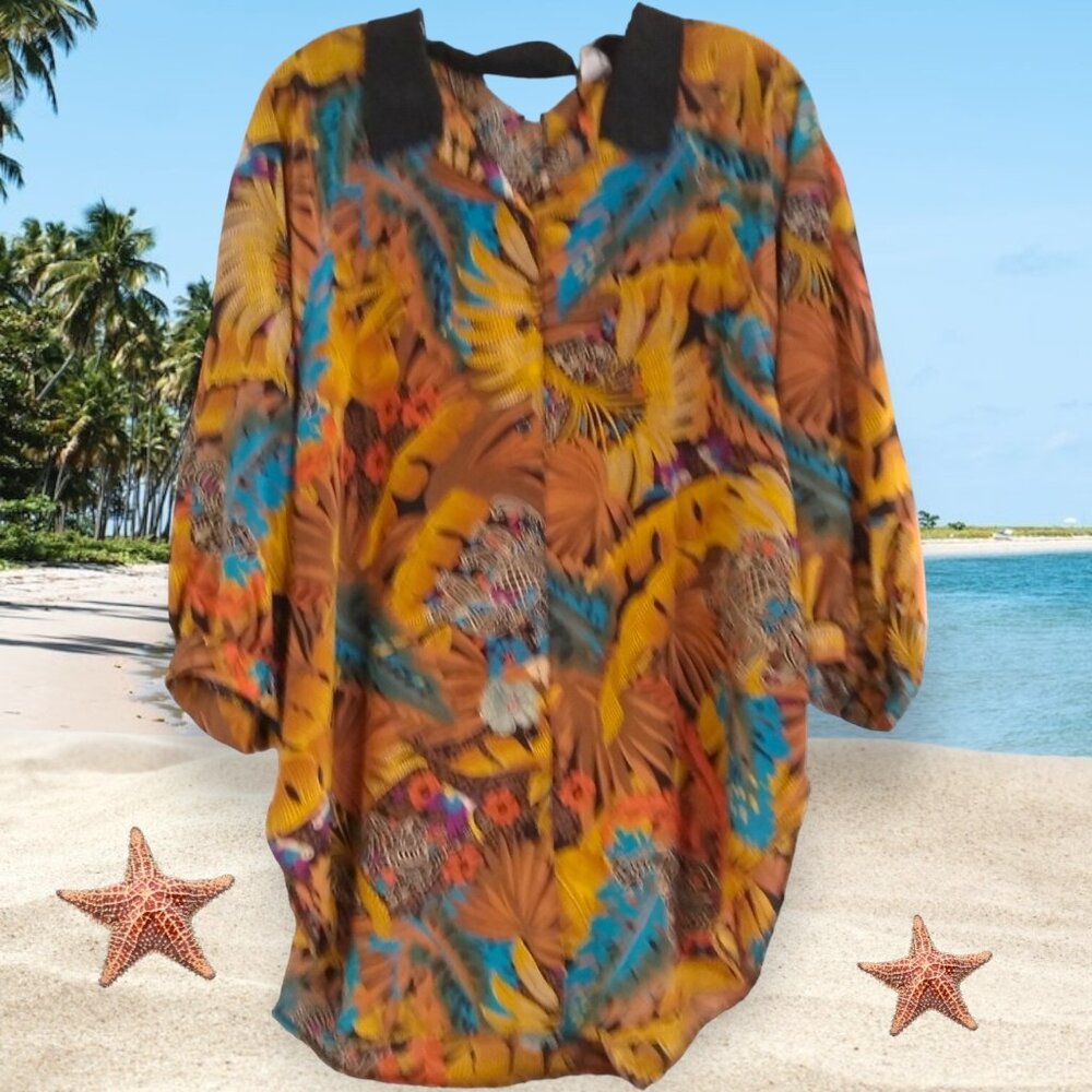 Hawaiian Tunic‎ Blouse Women's Size 40 Multicolor 3/4 Sleeves by Lady Shapely
